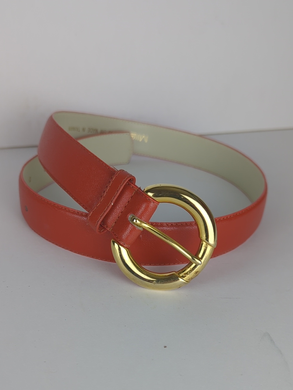 MILOR Women's Orange Leather Belt with Gold Round Buckle Small